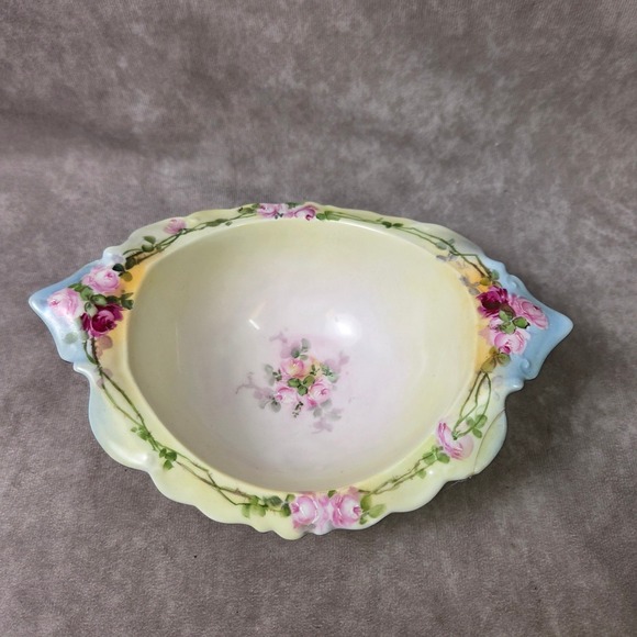 Limoges Other - Limoges France Antique Footed Porcelain Bowl Hand Painted Pink Roses Gold Feet